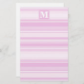 Monogram baby roze strepen briefpapier (Voorkant / Achterkant)