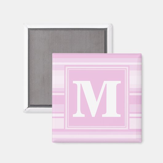 Monogram baby roze strepen magneet (Voorkant / Achterkant)