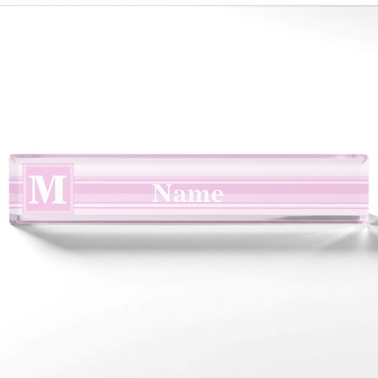 Monogram baby roze strepen naambordje (Voorkant)