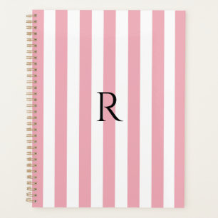 Monogram Baby Roze & Witte Strepen Gestreept Planner
