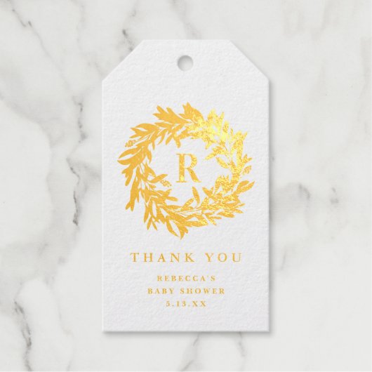 Monogram Baby shower Bedankt Gold Cadeaulabels (Voorkant)