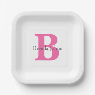 Monogram Baby Shower Bruiloft Roze Cute Papieren Bordje