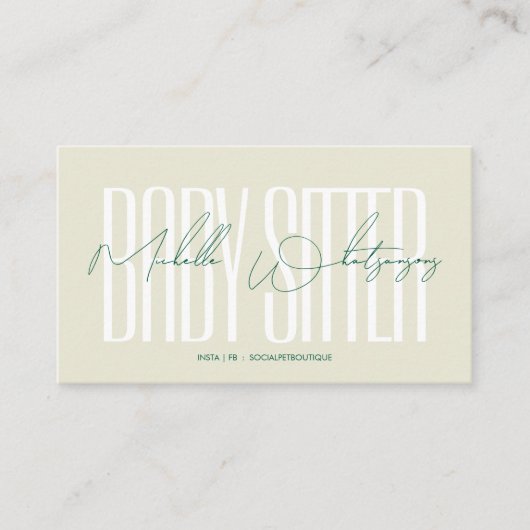 Monogram BABY SITTER modern script Visitekaartje (Voorkant)