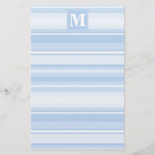 Monogram babyblauwe strepen briefpapier (Voorkant)