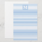 Monogram babyblauwe strepen briefpapier (Voorkant / Achterkant)