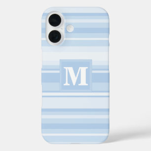 Monogram babyblauwe strepen iPhone 16 hoesje