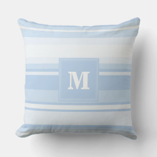 Monogram babyblauwe strepen kussen