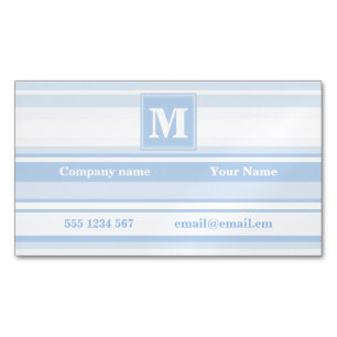 Monogram babyblauwe strepen magnetisch visitekaartje