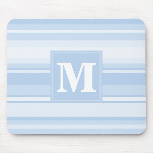 Monogram babyblauwe strepen muismat (Voorkant)