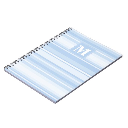 Monogram babyblauwe strepen notitieboek (Linkerzijde)