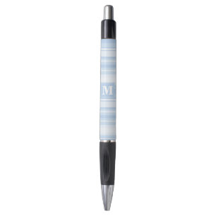 Monogram babyblauwe strepen pen