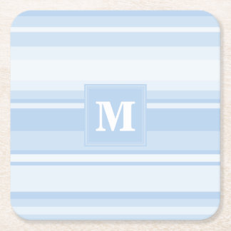 Monogram babyblauwe strepen vierkante kartonnen onderzetter