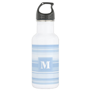 Monogram babyblauwe strepen waterfles 