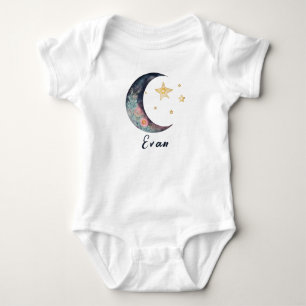 Monogram Babynaam Aards Boho Bloem Maan Sterren Romper