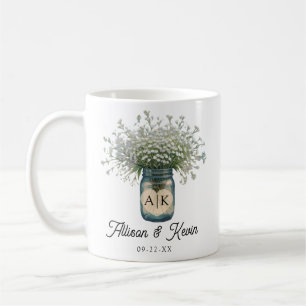 Monogram Baby's Breath Mason Jar Wedding Favoriet Koffiemok