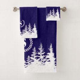 Monogram Baddoekenset Blauw en Wit Bad Handdoek