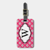 Monogram Bagagelabel - Roze Damask (Voorkant verticaal)