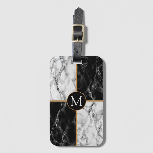 Monogram Bagagelabel Zwart wit Check Marble (Voorkant (verticaal))