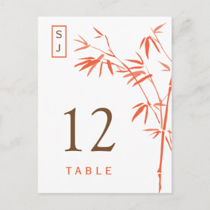 Monogram Bamboe Table Number Card   Oranje en brui Briefkaart