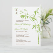 Monogram Bamboo Wedding Invitations  | Groen Kaart (Staand voorkant)