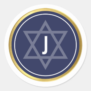 MONOGRAM BAR MITZVAH moderne marine donkerblauw go Ronde Sticker