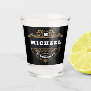 Monogram Baroque Black en White Bachelor Party Shot Glas