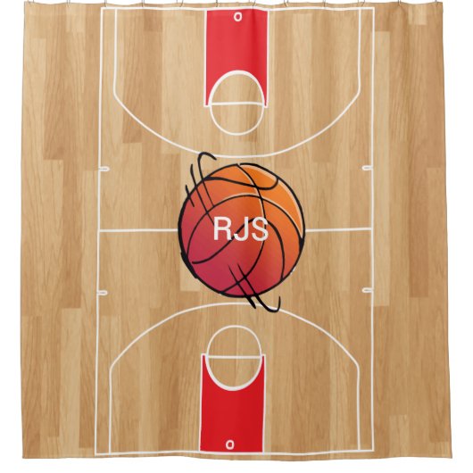 Monogram Basketball op basketbalwedstrijd Douchegordijn (Voorkant)