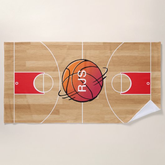 Monogram Basketball voor de Basketball Court Strandlaken (Voorkant)