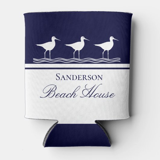 Monogram Beach house marine blue Sandpipers Blikjeskoeler (Voorkant)