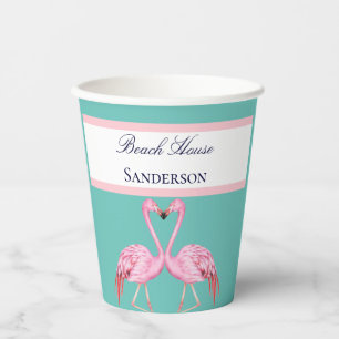 Monogram Beach House Teal Flamingo's marineblauw Papieren Bekers