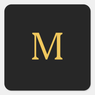 Monogram Beginletter Aangepaste Naam Goud Zwart Tr Vierkante Sticker