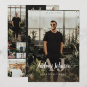 Monogram Beginletters Afstudeeraankondiging voor J Kaart (Voorkant / Achterkant)