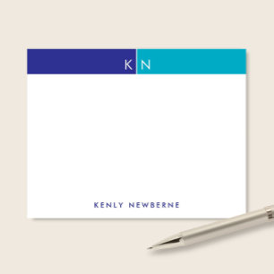 Monogram Beginletters Blauwe & Turquoise Band Brie Notitiekaartje