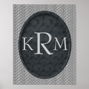 Monogram Beginletters Elegante Zwarte Bloemen Poster