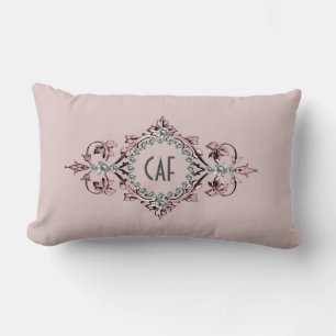 Monogram Beginletters Roze Grijs Zilver Bloemrijke Kussen