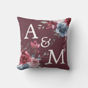 Monogram Beginletters Stof Roze Blauwe Bloemen Bur Kussen
