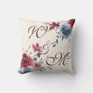 Monogram Beginletters Stof Roze Blauwe Bloemen Ivo Kussen