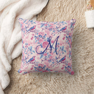 Monogram Beginnende Roze Blauwe Toile Bloemrijke V Kussen