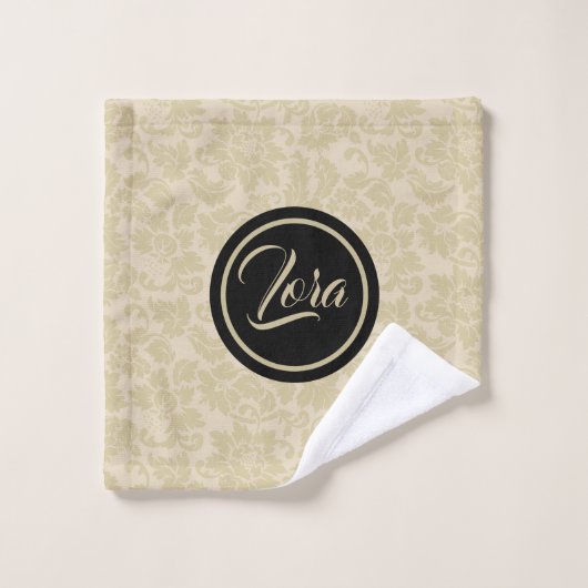 Monogram beige damast bad handdoek (Wasdoekje)