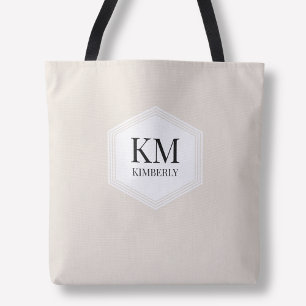 Monogram Beige Eenvoudig Neutraal Modern Aangepast Draagtas