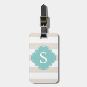 Monogram beige en mint Stripes Bagagelabel