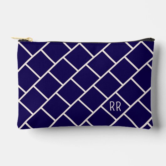 Monogram Beige & Navy Blue Stylish Trellis Pattern Etui (Voorkant)