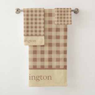 Monogram Beige Roest Buffel Plaid Landelijk Bad Handdoek
