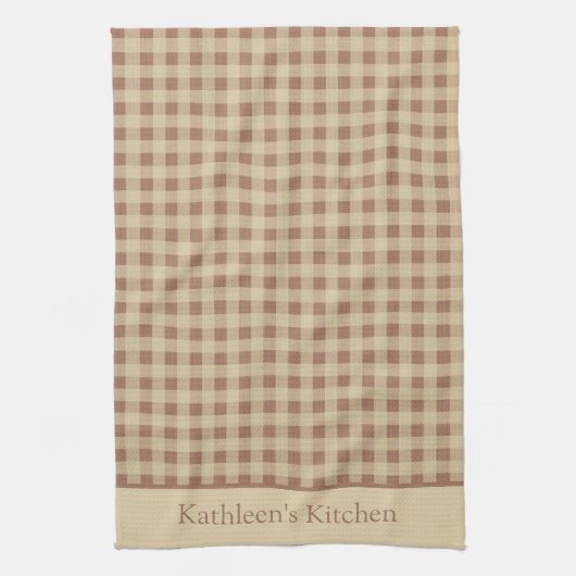 Monogram Beige Roest Buffel Plaid Rustisch Landeli Theedoek (Verticaal)