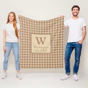 Monogram Beige Roestbruin Buffalo Plaid Rustieke L Fleece Deken
