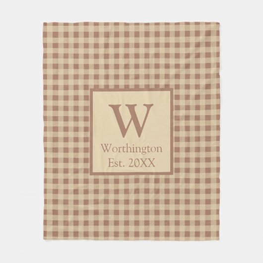 Monogram Beige Roestbruin Buffalo Plaid Rustieke L Fleece Deken (Voorkant)