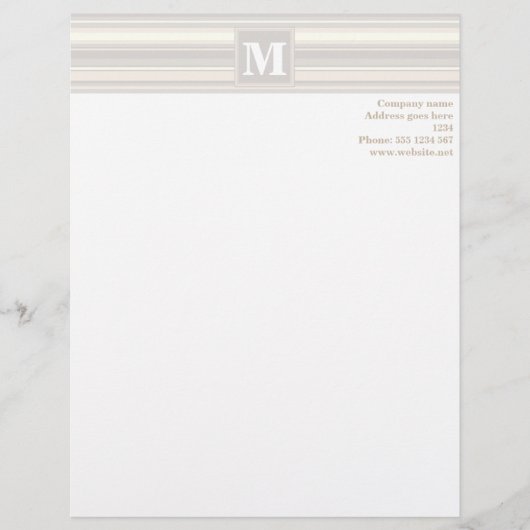 Monogram beige strepen gepersonaliseerd briefhoofd (Voorkant)