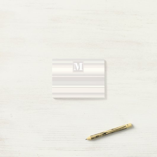 Monogram beige strepen post-it® notes (Op bureau)