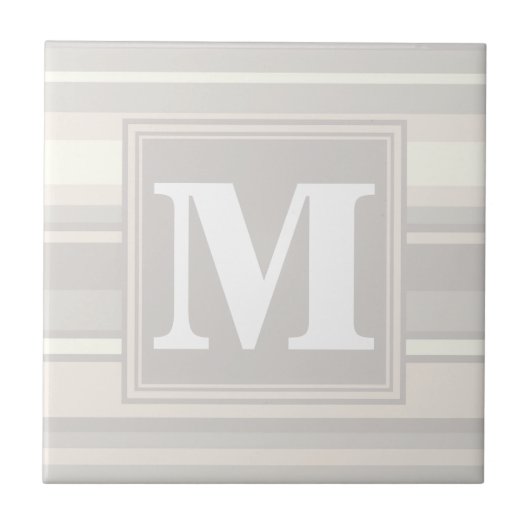 Monogram beige strepen tegeltje (Voorkant)