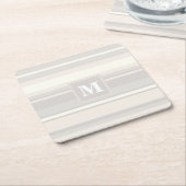 Monogram beige strepen vierkante kartonnen onderzetter (Schuin)